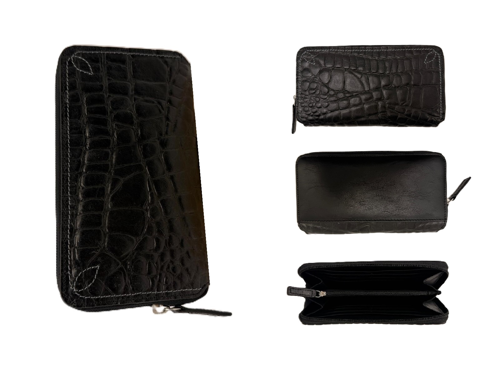 Embossed zip clutch black