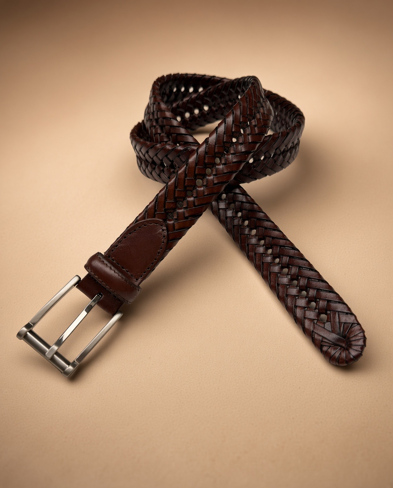 Braided leather belt
